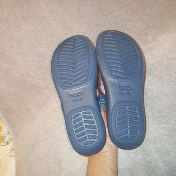 Crocs Monterey Diamante Sandals Size 10 Thong Platform Wedge Blue Flip Flops - Picture 9 of 11